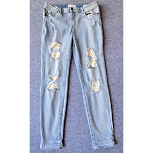 Judy Blue Women's Skinny Fit Blue Jeans Size 11/30 JB8844 Distressed w/ Flowers